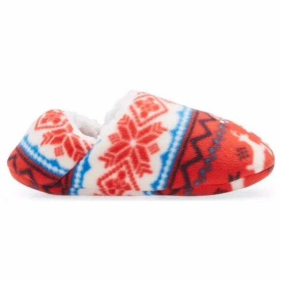 NEW Nordstrom Convertible Microfleece Slippers Red Bloom Reindeer Fair Isle Knit - Picture 2 of 7